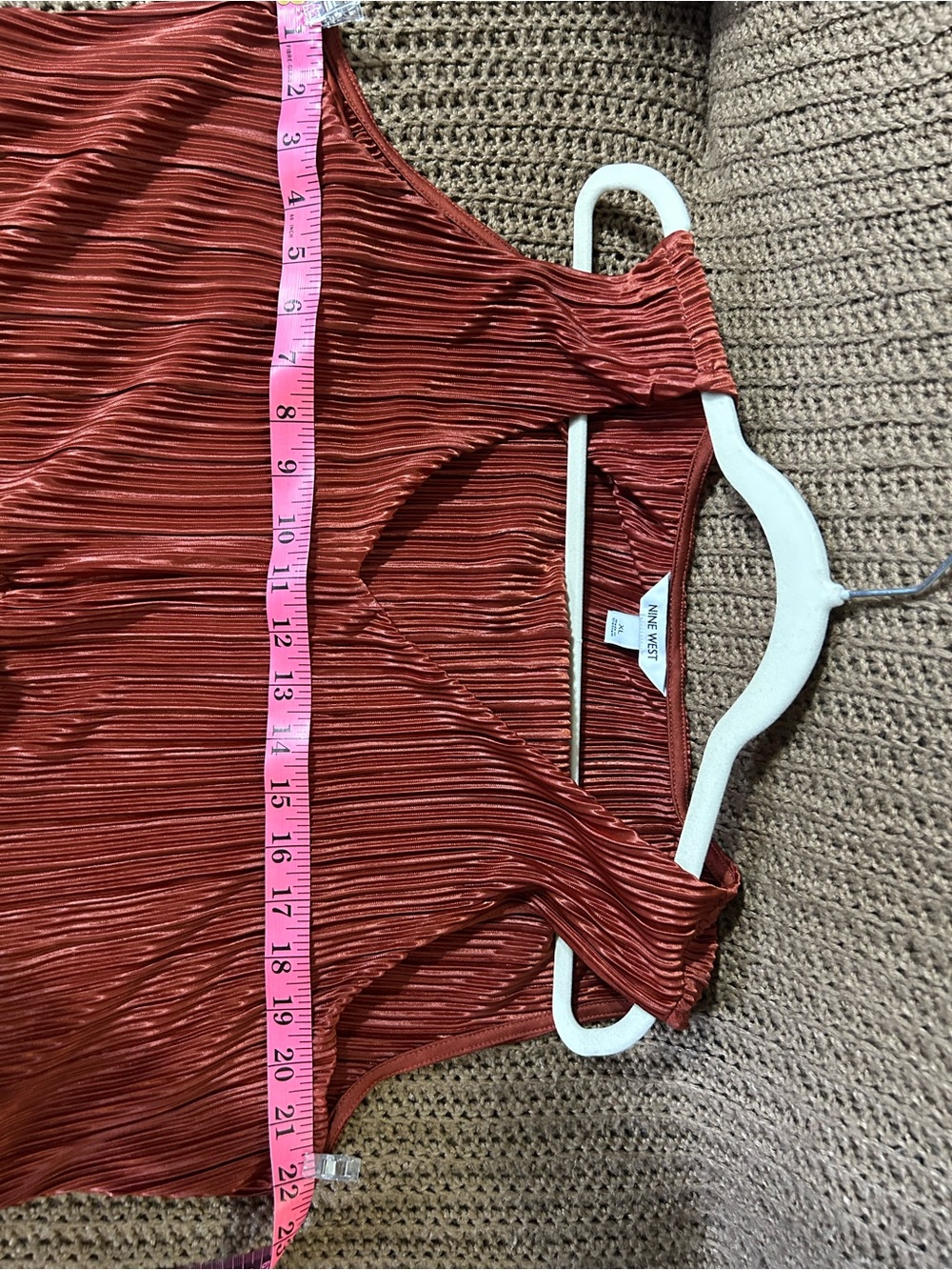Nine West Rust-Red Pleated V-Neck Tie-Front Tank - Picture 5 of 7